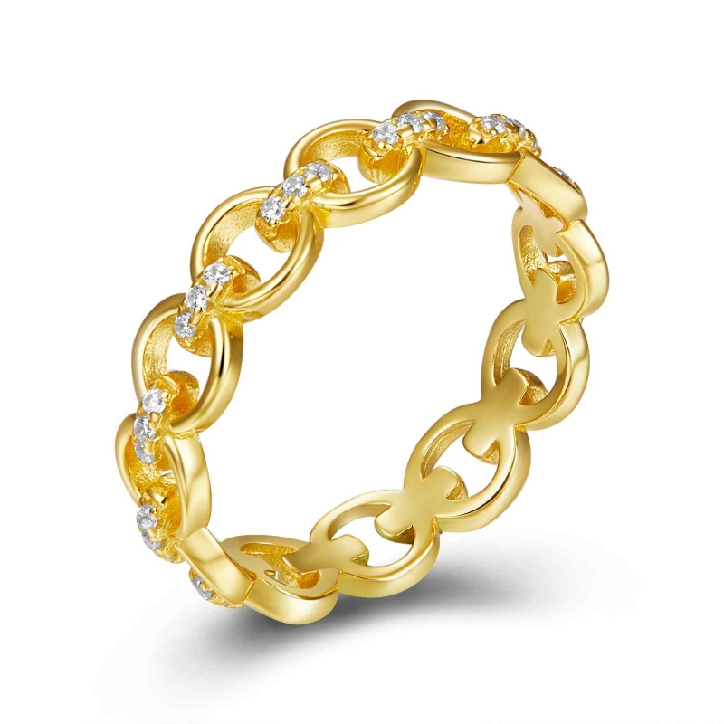 CADINA GOLD ring in 925 sterling silver with 18k gold plating and white zirconia chain design