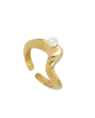 ARIELA GOLD ring in 316L stainless steel with gold plating and natural pearl water resistant