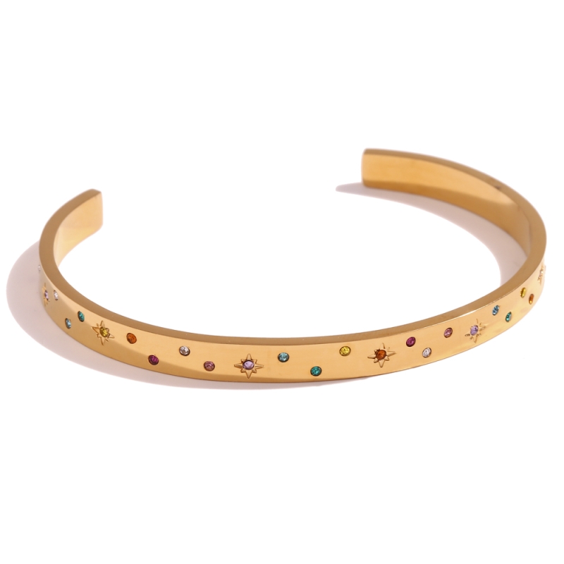 Bracelet rigide Naomi Multi Or en acier inoxydable avec placage or 18k et zirconias multicolores