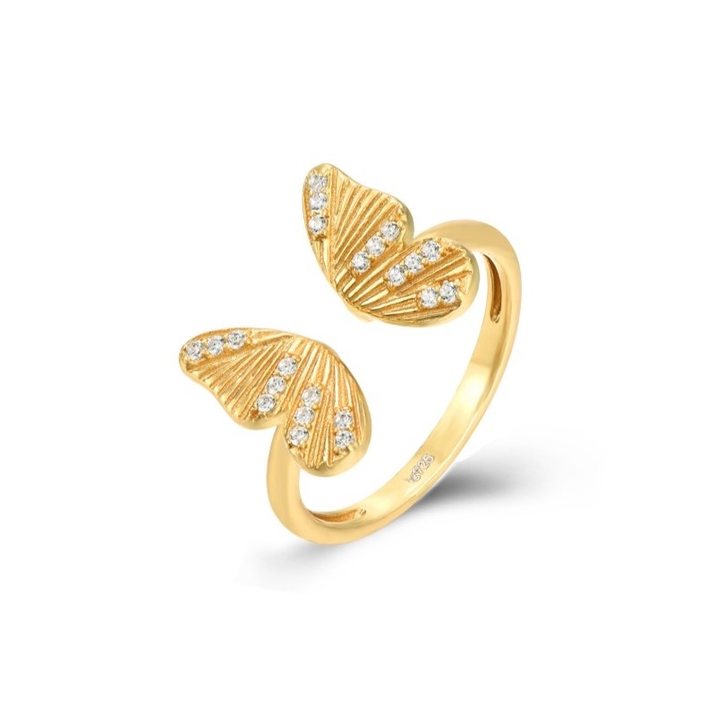 MARIS GOLD ring in 925 sterling silver with 18k gold plating and butterfly design with white zirconia stones