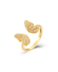 MARIS GOLD ring in 925 sterling silver with 18k gold plating and butterfly design with white zirconia stones