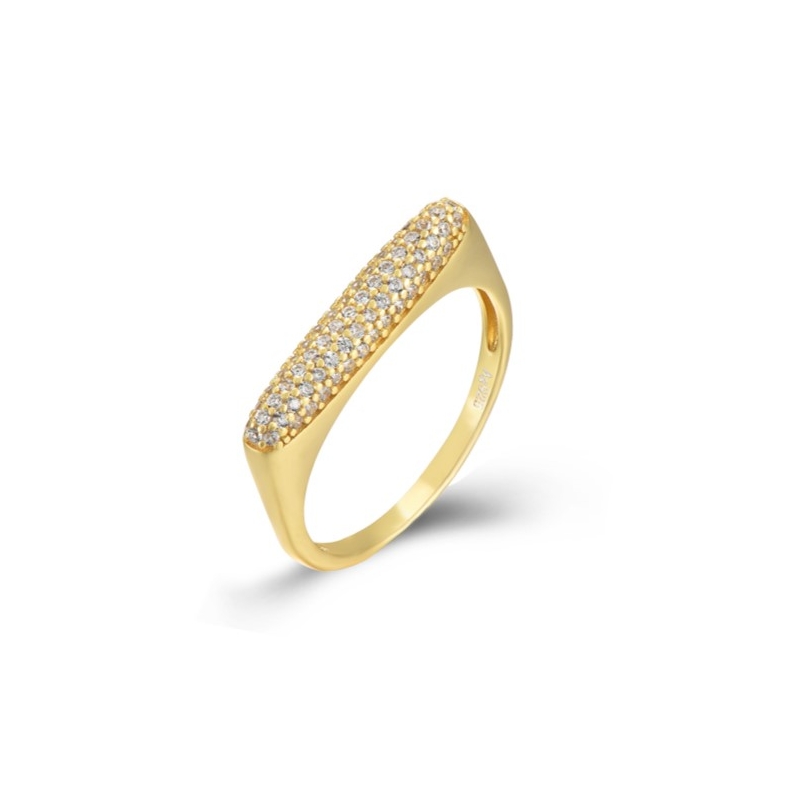 Anillo FEZ ORO de plata 925 bañada en oro 18k con barra de circonitas blancas