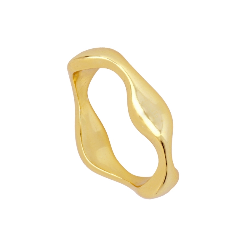 Anillo Curvy de plata de ley 925 con baño de oro de 18 quilates diseño irregular